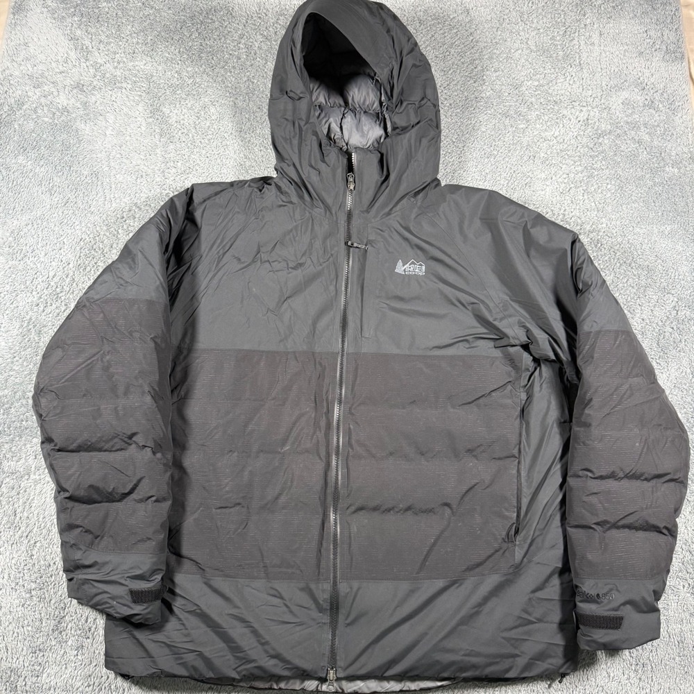 REI Co-op Stormhenge 850 Down Jacket Mens XL Black Waterproof Hooded Puffer